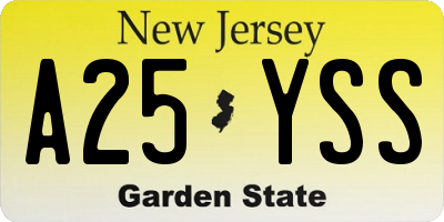 NJ license plate A25YSS