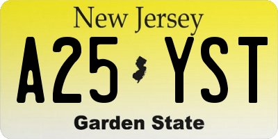 NJ license plate A25YST