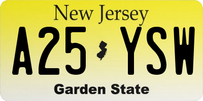 NJ license plate A25YSW