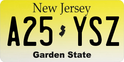 NJ license plate A25YSZ