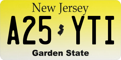 NJ license plate A25YTI