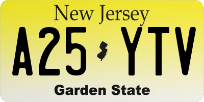 NJ license plate A25YTV