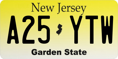 NJ license plate A25YTW