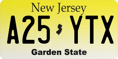 NJ license plate A25YTX