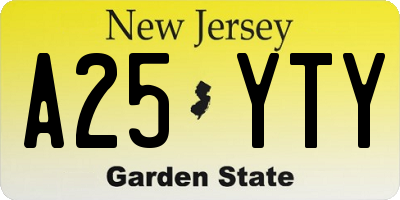 NJ license plate A25YTY