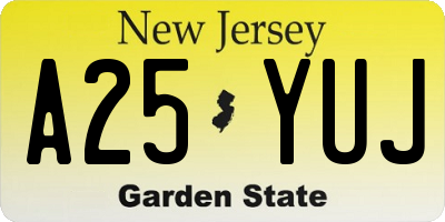 NJ license plate A25YUJ