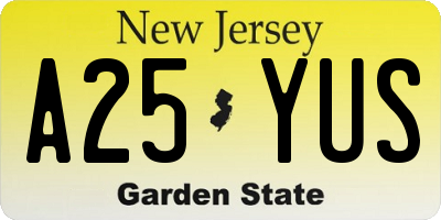 NJ license plate A25YUS