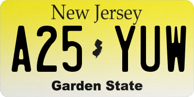 NJ license plate A25YUW