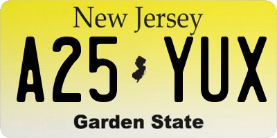 NJ license plate A25YUX