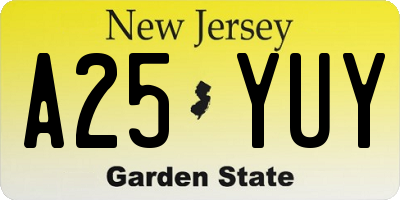 NJ license plate A25YUY