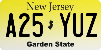 NJ license plate A25YUZ