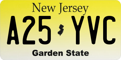 NJ license plate A25YVC