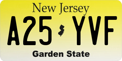 NJ license plate A25YVF