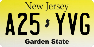 NJ license plate A25YVG
