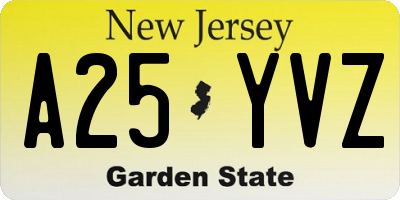 NJ license plate A25YVZ