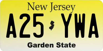NJ license plate A25YWA