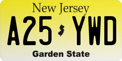 NJ license plate A25YWD