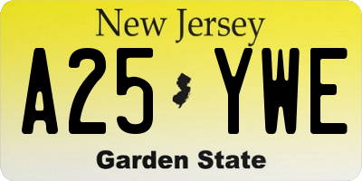 NJ license plate A25YWE