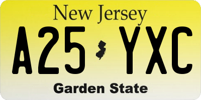 NJ license plate A25YXC