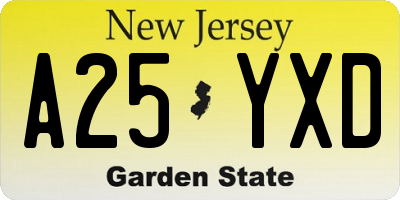 NJ license plate A25YXD