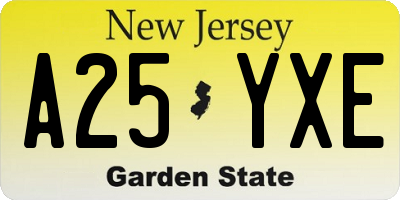 NJ license plate A25YXE