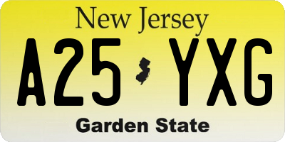 NJ license plate A25YXG