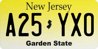 NJ license plate A25YXO