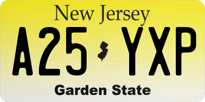NJ license plate A25YXP