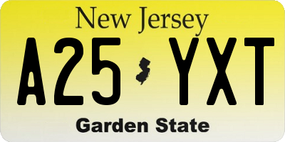 NJ license plate A25YXT