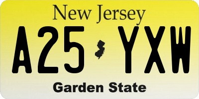 NJ license plate A25YXW