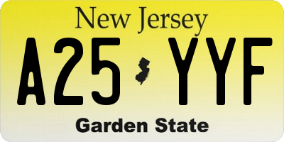 NJ license plate A25YYF