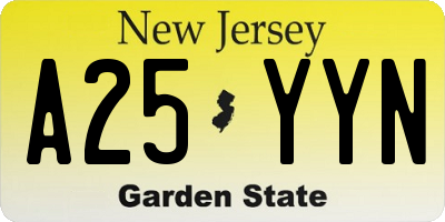 NJ license plate A25YYN