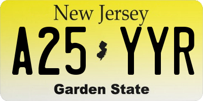 NJ license plate A25YYR