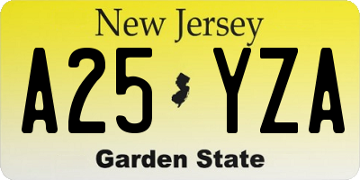 NJ license plate A25YZA