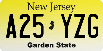 NJ license plate A25YZG
