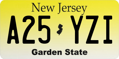NJ license plate A25YZI