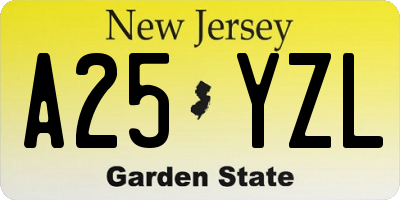 NJ license plate A25YZL