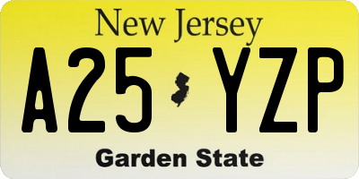 NJ license plate A25YZP
