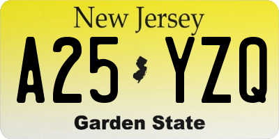 NJ license plate A25YZQ