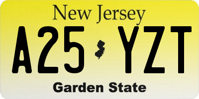 NJ license plate A25YZT
