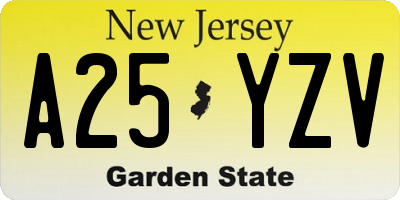 NJ license plate A25YZV