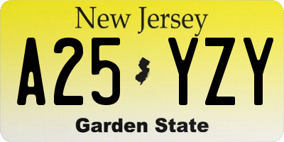 NJ license plate A25YZY