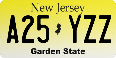 NJ license plate A25YZZ