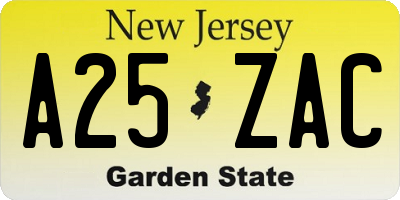NJ license plate A25ZAC