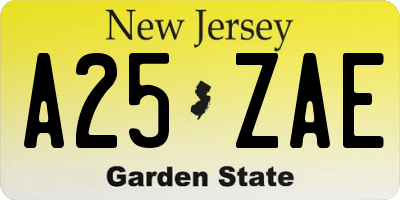 NJ license plate A25ZAE