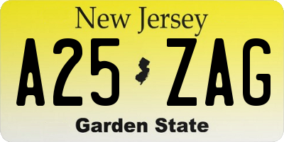 NJ license plate A25ZAG