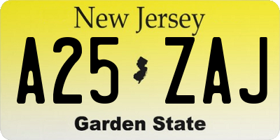 NJ license plate A25ZAJ