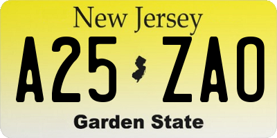 NJ license plate A25ZAO