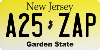NJ license plate A25ZAP