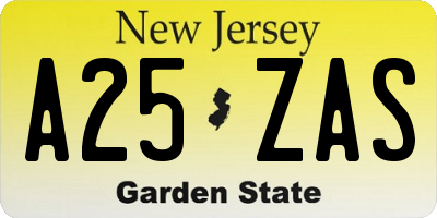 NJ license plate A25ZAS